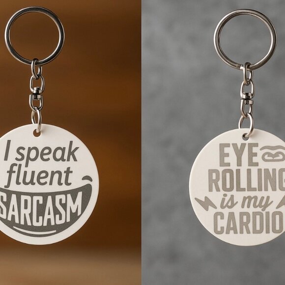 Funny Sarcastic Keychain Set, 2 Double-Sided Design - Picture 1 of 9